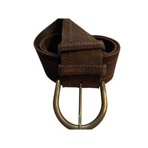 GAP Womens Chocolate Brown Suede Wide Belt Chunky Brass Buckle Made in Italy